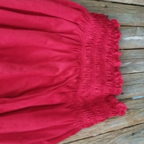 Hot Red Sauci Plus 2X Peasant Boho Smocked Waist Cuffs Blouse - Picture 4 of 7